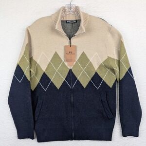 NWT Paul Jones Blue Sweater Mens Small Argyle Diamond Preppy Fall Classic Soft